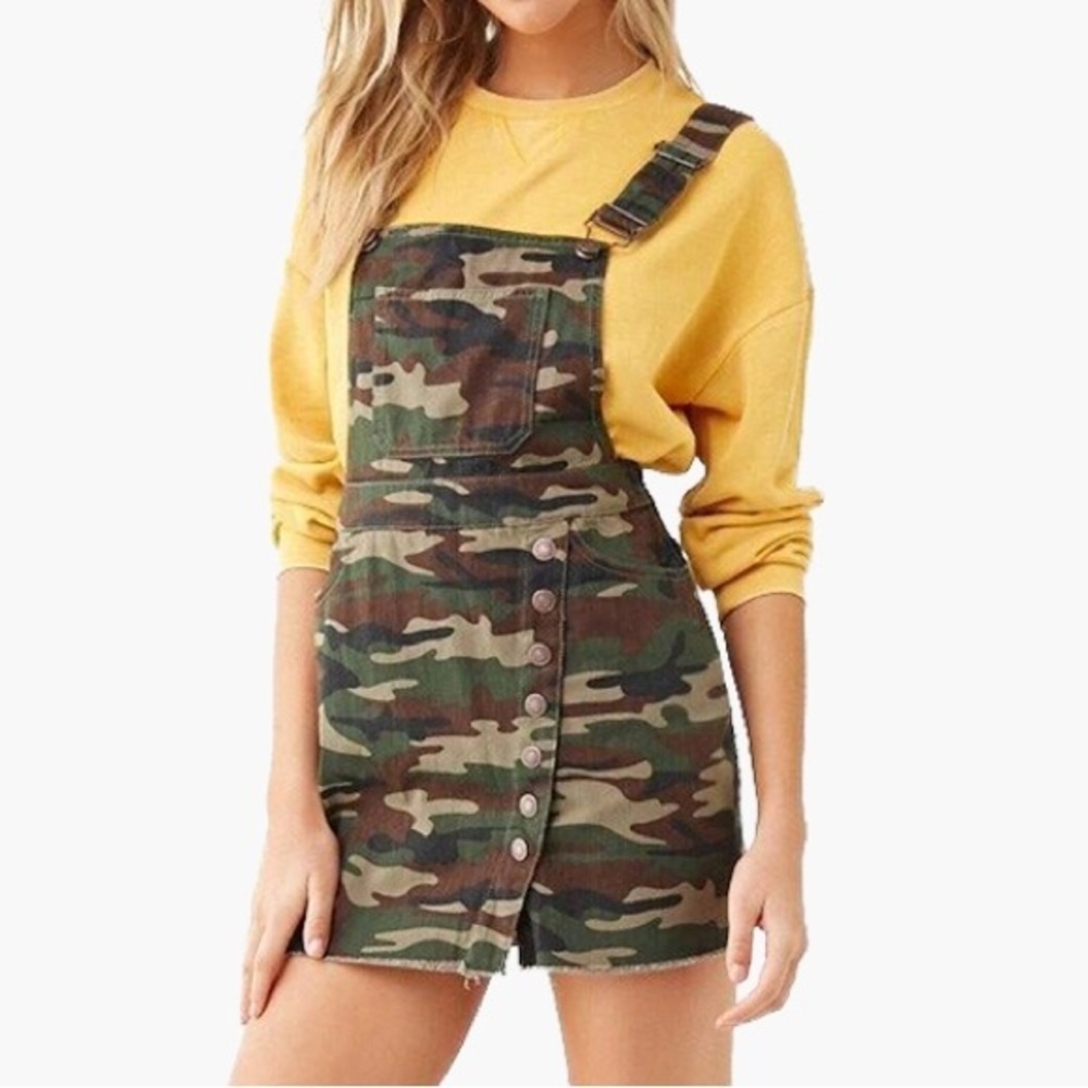 Forever 21 + Camo Print Cotton Overalls Dress Size 2X